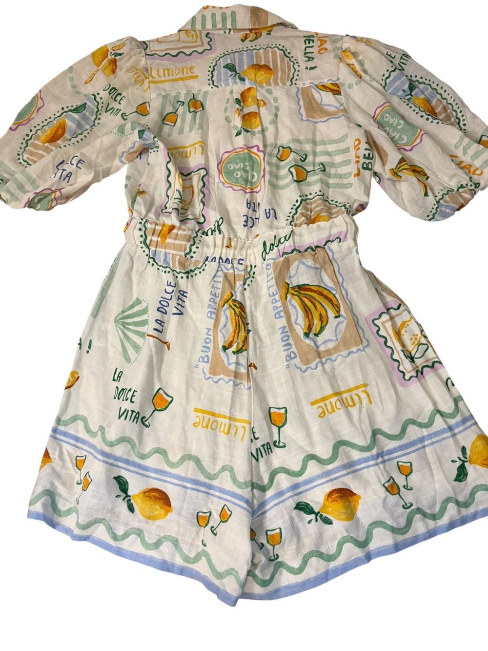 La Vie En Rose Cream with Lemon & Mint Graphic Print Romper - Picture 5 of 11